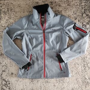 Columbia Women's Light Gray Ski Jacket with Red Accents